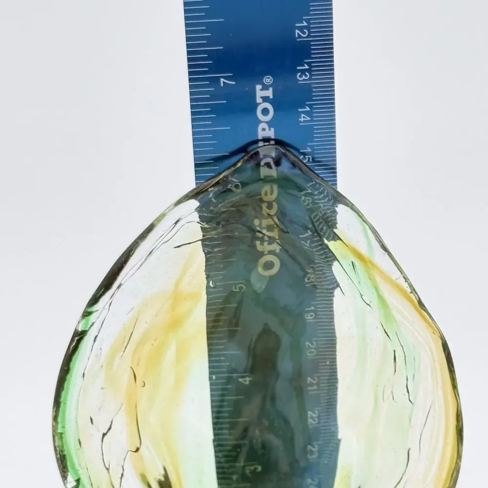 Murano-Style Hand-Blown Green Amber Swirl Art Glass Coiled Base Lilly Vase VTG
